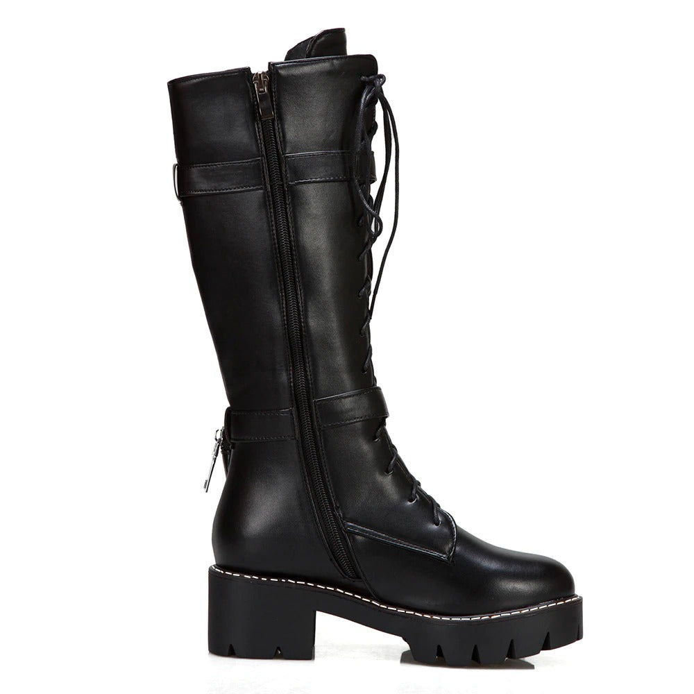 Motorcycle Womens Boots / Lace-Up Platform Shoes / Steampunk Fashion Thick-soled Shoes for Women