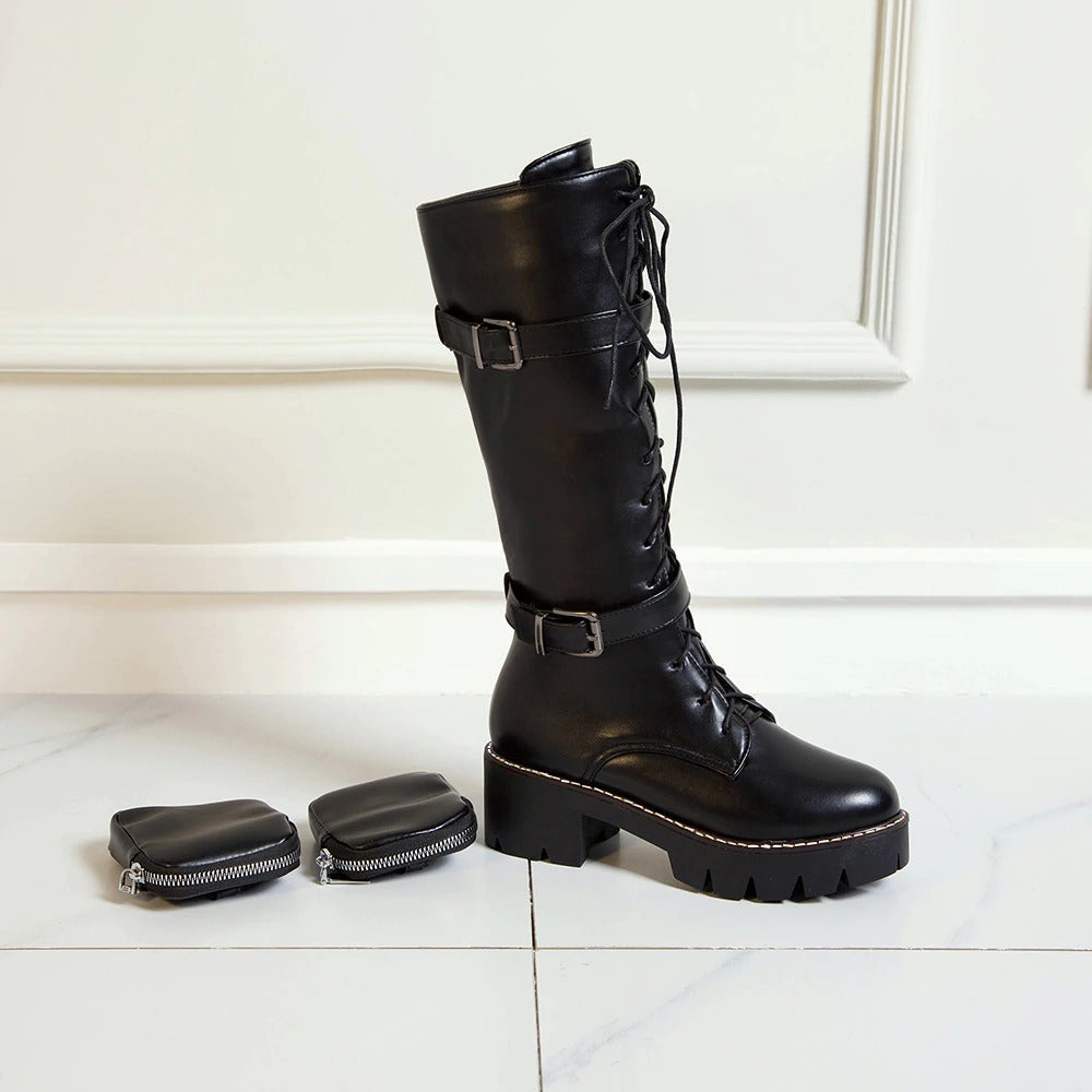 Motorcycle Womens Boots / Lace-Up Platform Shoes / Steampunk Fashion Thick-soled Shoes for Women