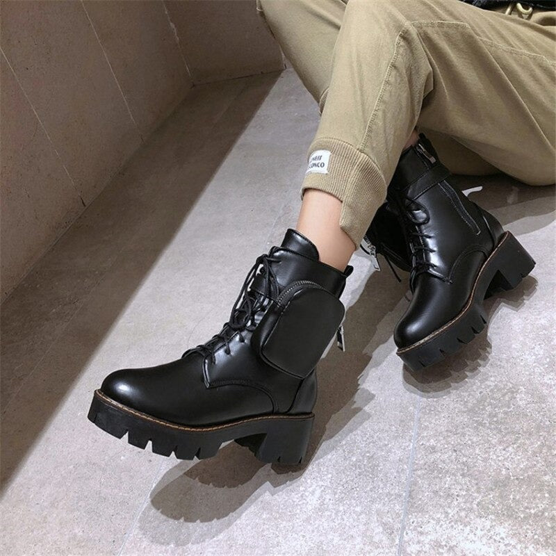 Motorcycle Womens Boots / Lace-Up Platform Shoes / Steampunk Fashion Thick-soled Shoes for Women