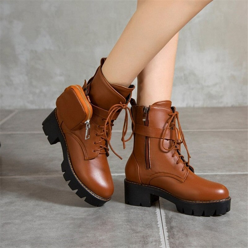Motorcycle Womens Boots / Lace-Up Platform Shoes / Steampunk Fashion Thick-soled Shoes for Women