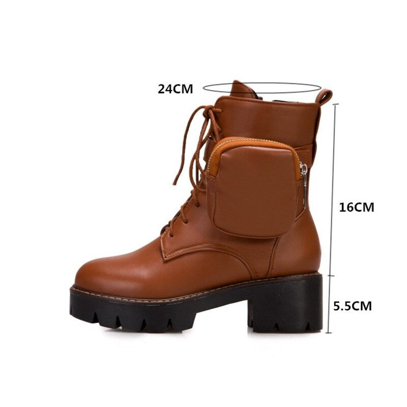 Motorcycle Womens Boots / Lace-Up Platform Shoes / Steampunk Fashion Thick-soled Shoes for Women