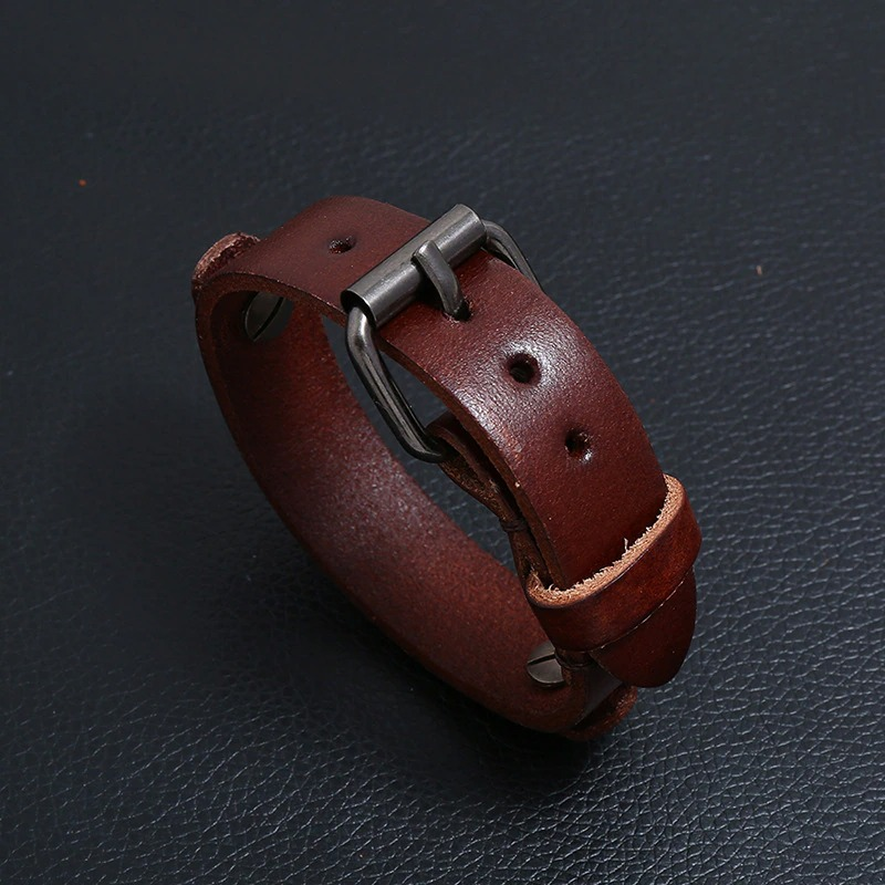 Multi-Layer Wide Bracelet with Genuine Leather / Punk style Jewelry for Women and Men