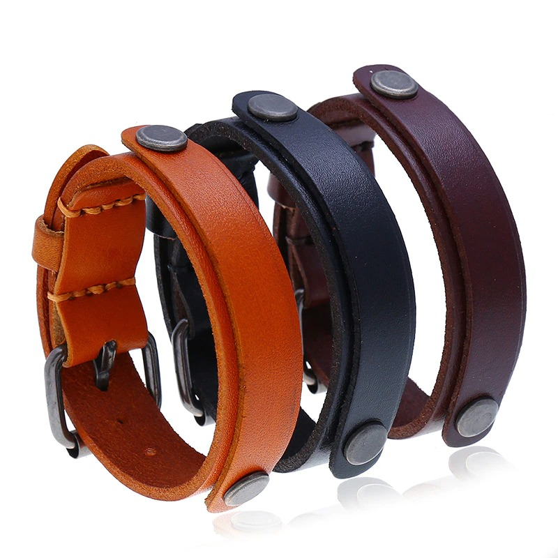 Multi-Layer Wide Bracelet with Genuine Leather / Punk style Jewelry for Women and Men