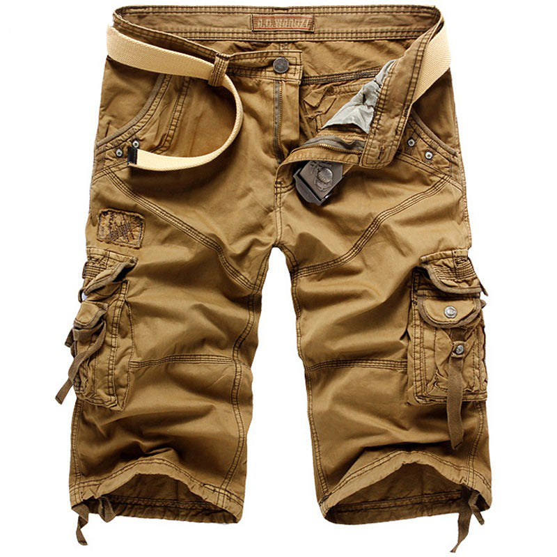 Multi-Pocket Men's Cargo Shorts / Casual Cotton Capri Pants / Cropped Calf-Length Tactical Pants