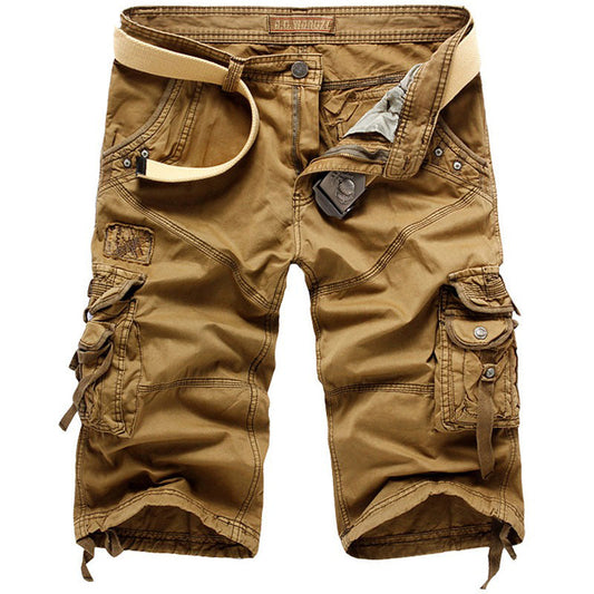 Multi-Pocket Men's Cargo Shorts / Casual Cotton Capri Pants / Cropped Calf-Length Tactical Pants