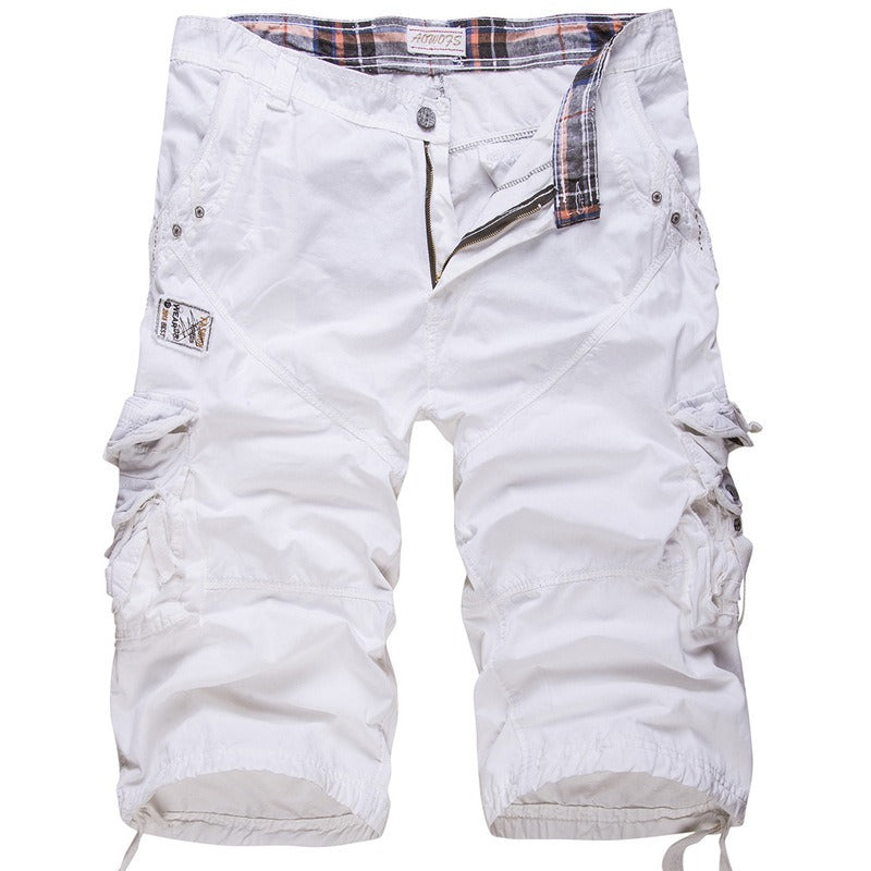 Multi-Pocket Men's Cargo Shorts / Casual Cotton Capri Pants / Cropped Calf-Length Tactical Pants