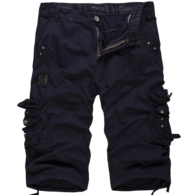 Multi-Pocket Men's Cargo Shorts / Casual Cotton Capri Pants / Cropped Calf-Length Tactical Pants