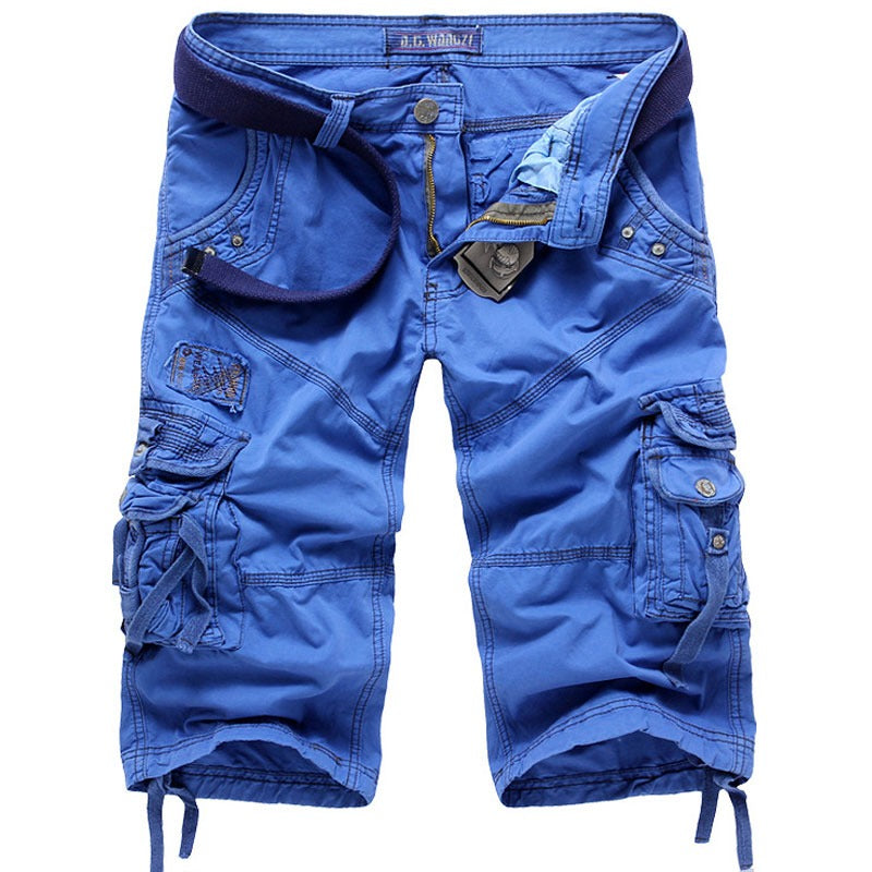 Multi-Pocket Men's Cargo Shorts / Casual Cotton Capri Pants / Cropped Calf-Length Tactical Pants