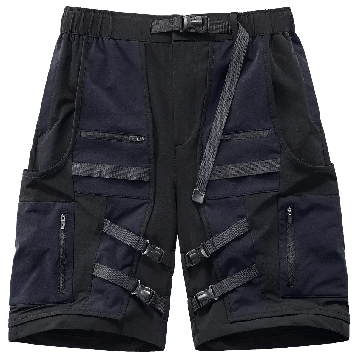 Multi Pockets Ribbons Tactical Cargo Shorts / Men's Fashion Elastic Waist Shorts
