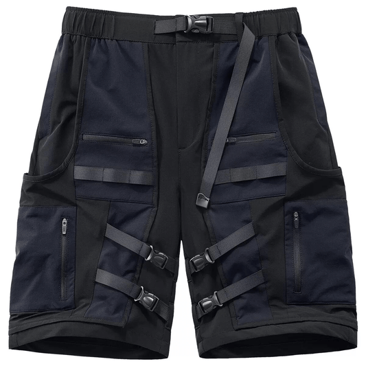 Multi Pockets Ribbons Tactical Cargo Shorts / Men's Fashion Elastic Waist Shorts