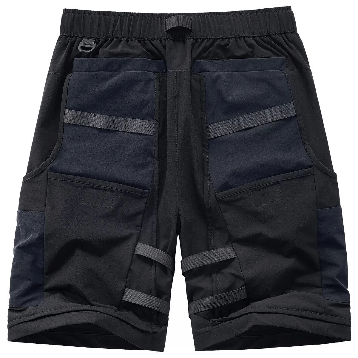 Multi Pockets Ribbons Tactical Cargo Shorts / Men's Fashion Elastic Waist Shorts