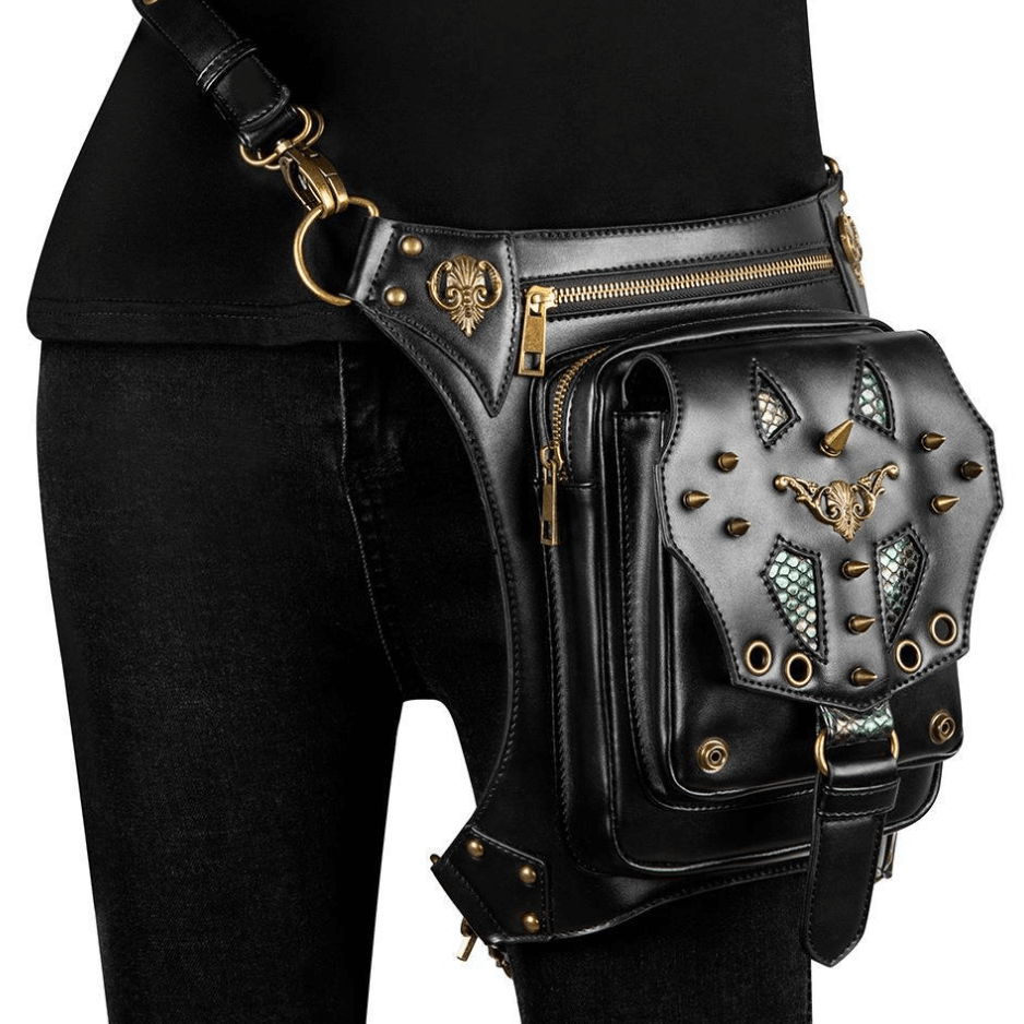 Multi-Purpose Messenger Shoulder Bag / Vintage Zipper Rivets Waist Bag