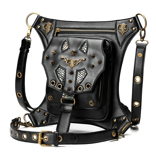 Multi-Purpose Messenger Shoulder Bag / Vintage Zipper Rivets Waist Bag