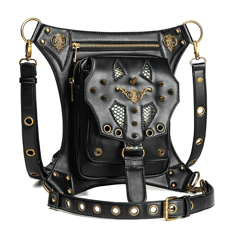 Multi-Purpose Messenger Shoulder Bag / Vintage Zipper Rivets Waist Bag