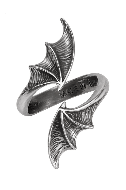 Mystery Bat Wing Gothic Ring in English Antiqued Pewter