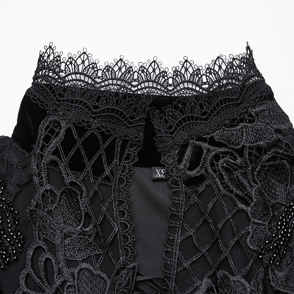 Mystery Long Black Velvet Lace Dress with Fishtail Hem
