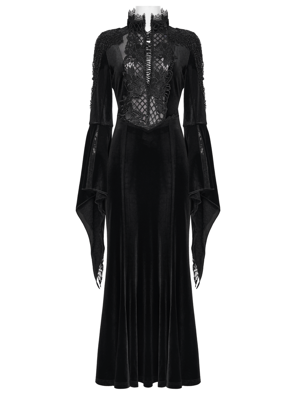 Mystery Long Black Velvet Lace Dress with Fishtail Hem