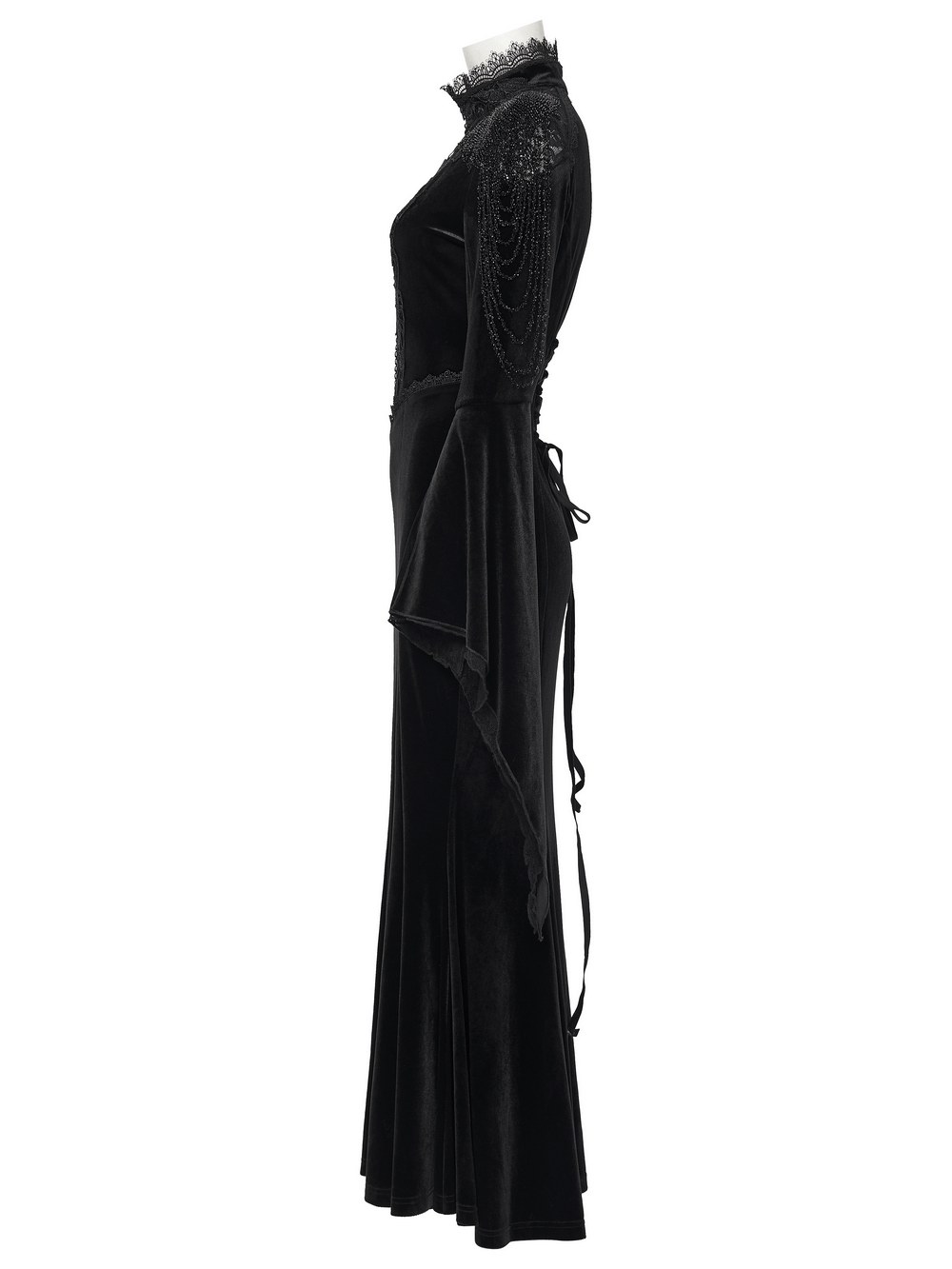 Mystery Long Black Velvet Lace Dress with Fishtail Hem
