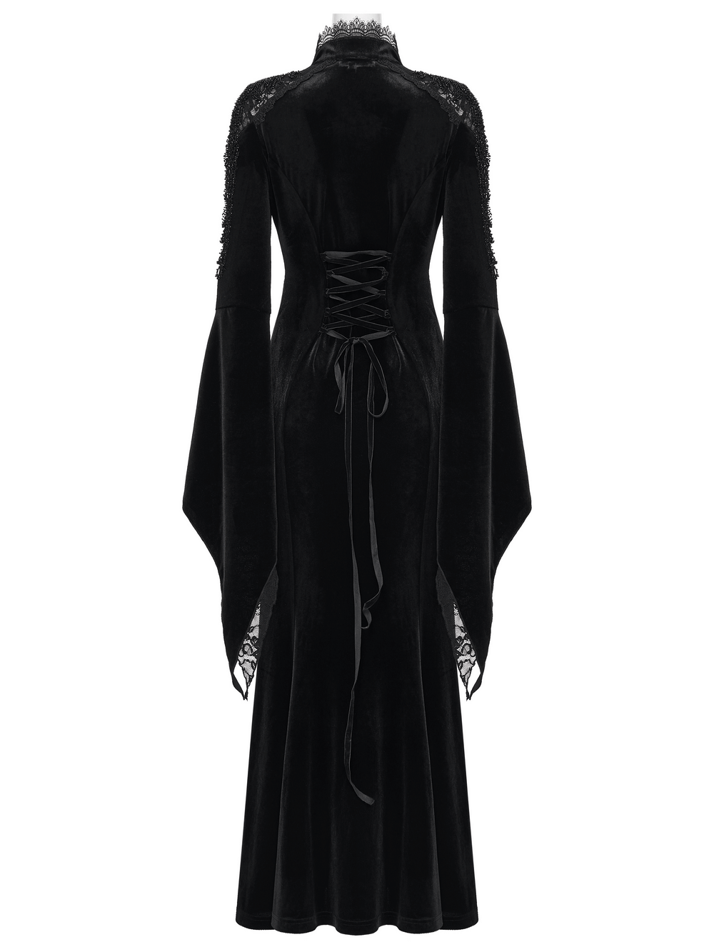 Mystery Long Black Velvet Lace Dress with Fishtail Hem