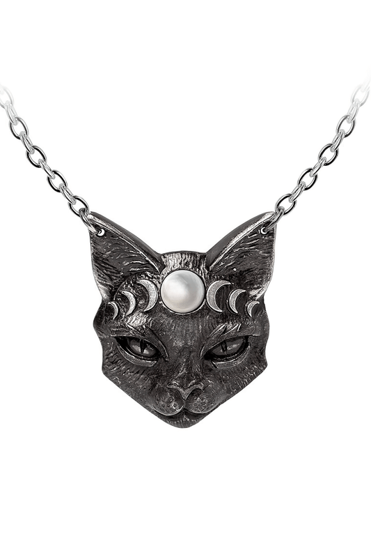 Mystic Moon Cat Pendant with Mother of Pearl and Moon Phases