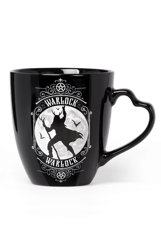 Mystical Black Warlock Mug with Heart-Shaped Handle