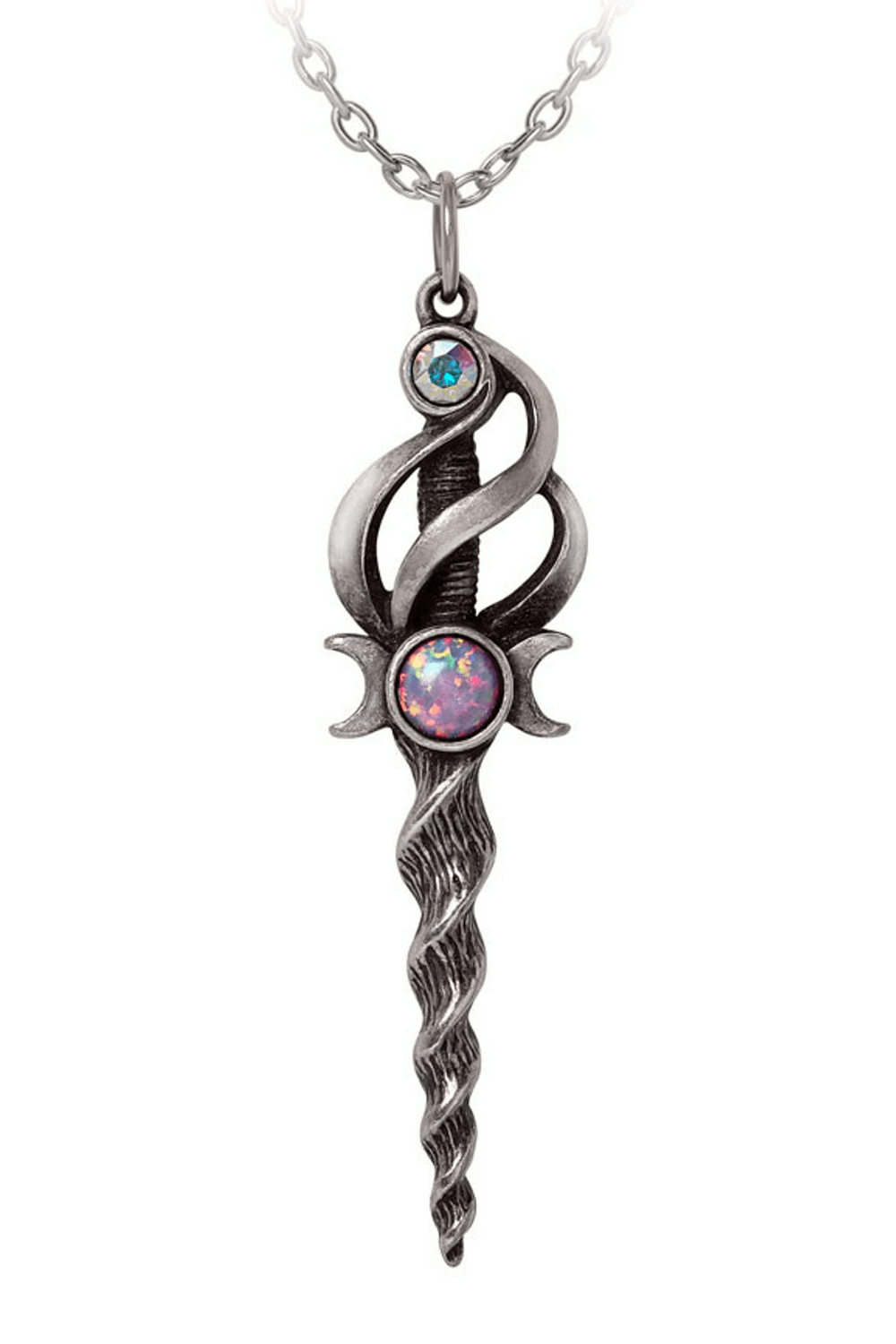 Mystical Wand Pendant With Lunar and Crystal Accents