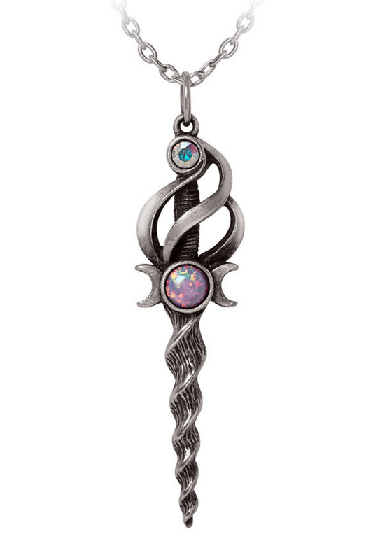 Mystical Wand Pendant With Lunar and Crystal Accents