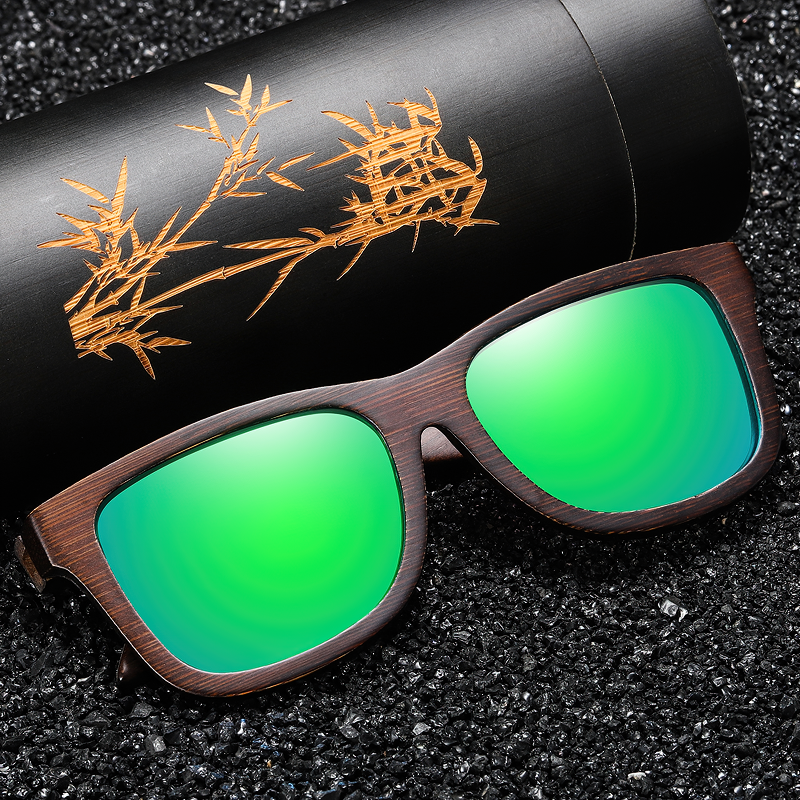 Natural Bamboo Wooden Sunglasses / Handmade Polarized Mirror Coating Lenses Eyewear with Gift Box
