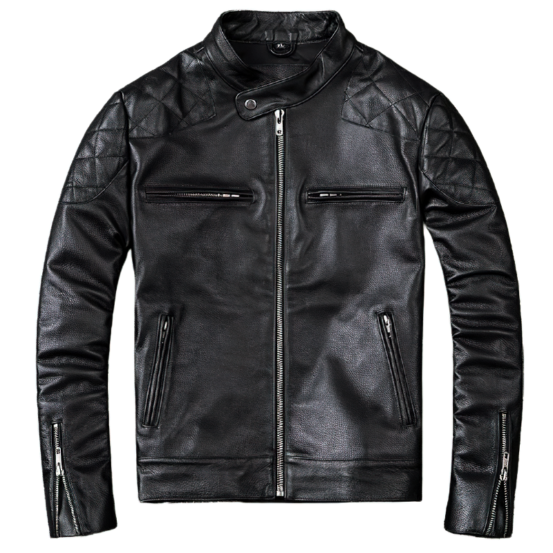 Natural Black Calfskin Leather Jacket For Men / Motorcycle Stylish Jackets