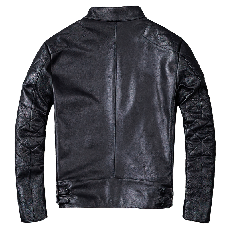 Natural Black Calfskin Leather Jacket For Men / Motorcycle Stylish Jackets