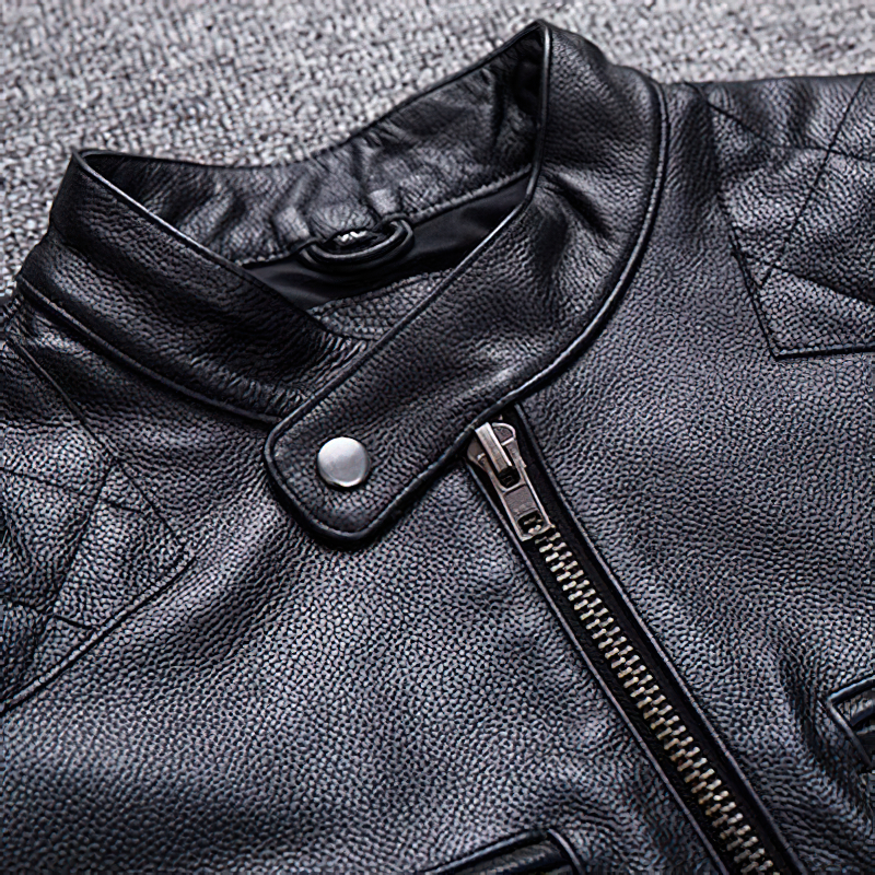 Natural Black Calfskin Leather Jacket For Men / Motorcycle Stylish Jackets
