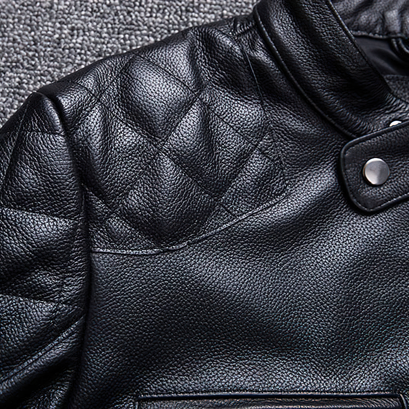 Natural Black Calfskin Leather Jacket For Men / Motorcycle Stylish Jackets