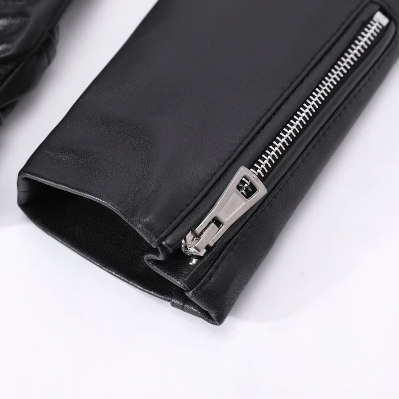 Sheepskin Leather Jacket with Sashes / Women's Slim Jacket