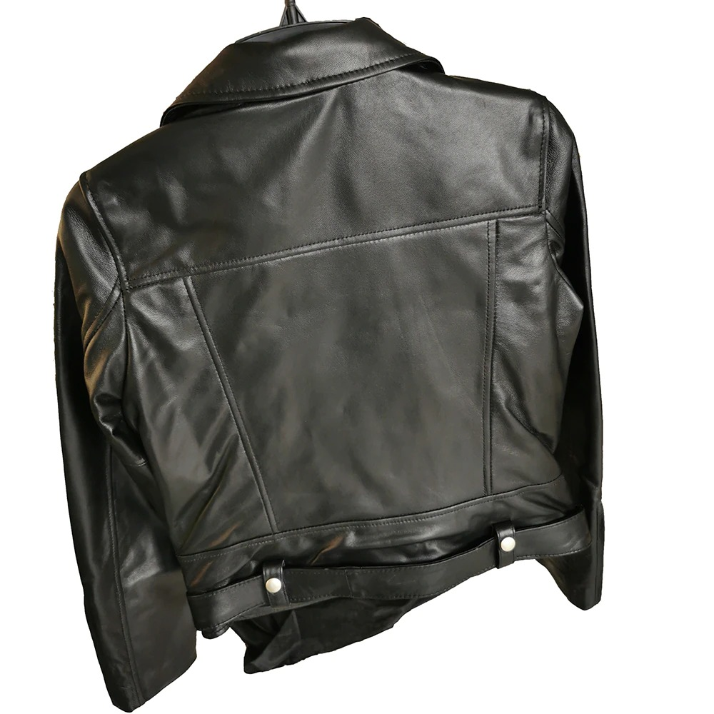 Sheepskin Leather Jacket with Sashes / Women's Slim Jacket