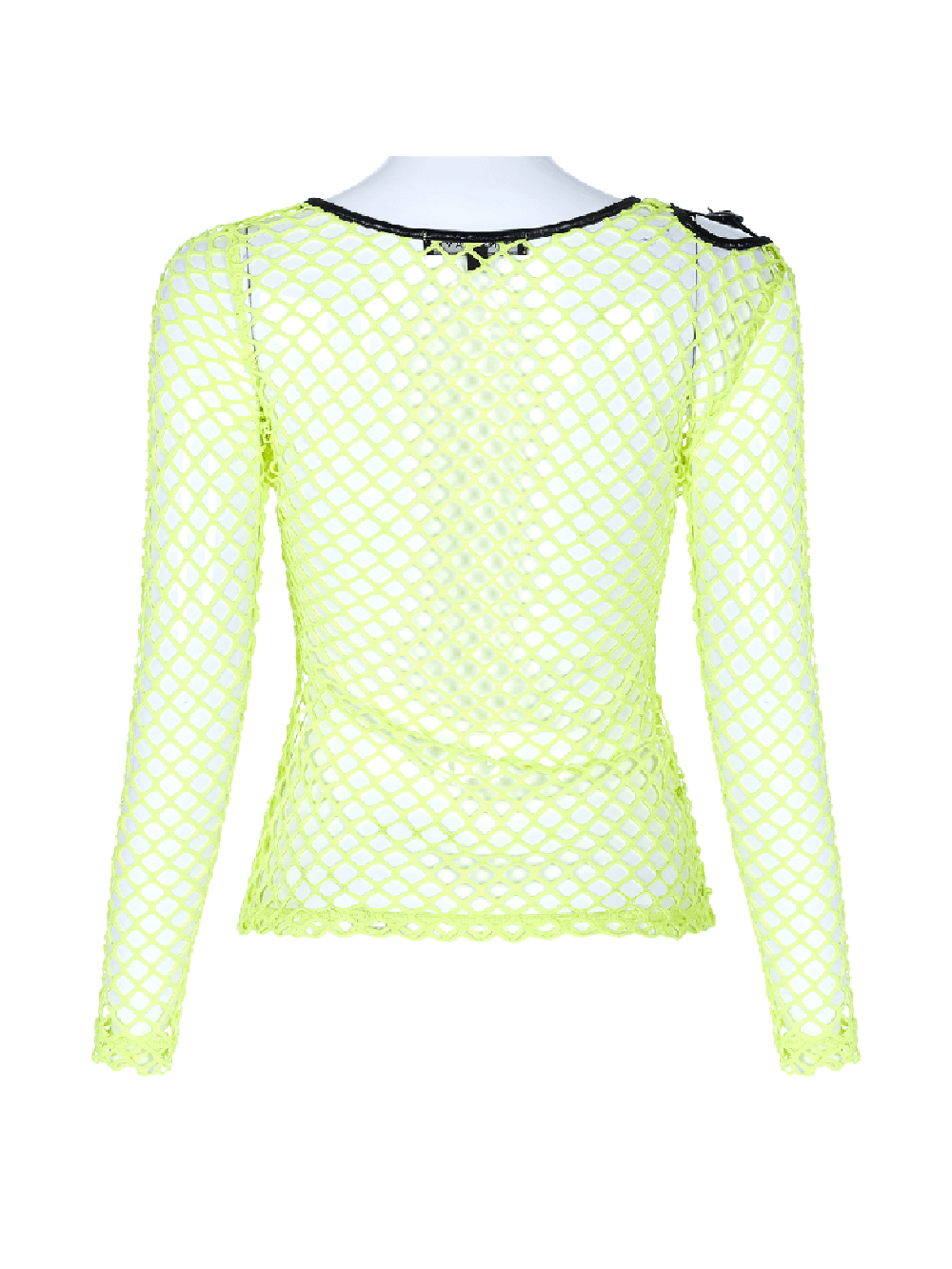 Neon Green Mesh Long Sleeve Fishnet Top with Punk Details