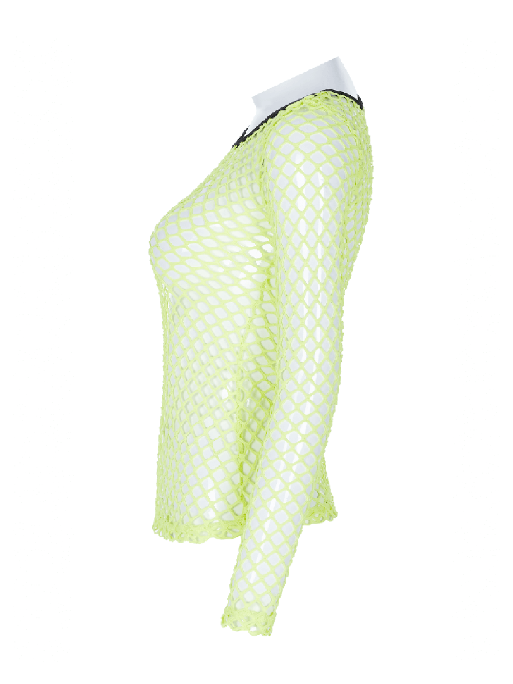 Neon Green Mesh Long Sleeve Fishnet Top with Punk Details