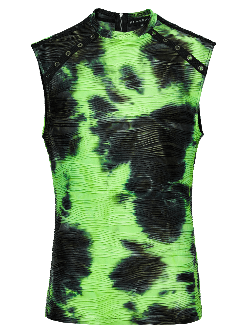 Neon Green Tie Dye Sleeveless Tank Top with Rivet Details