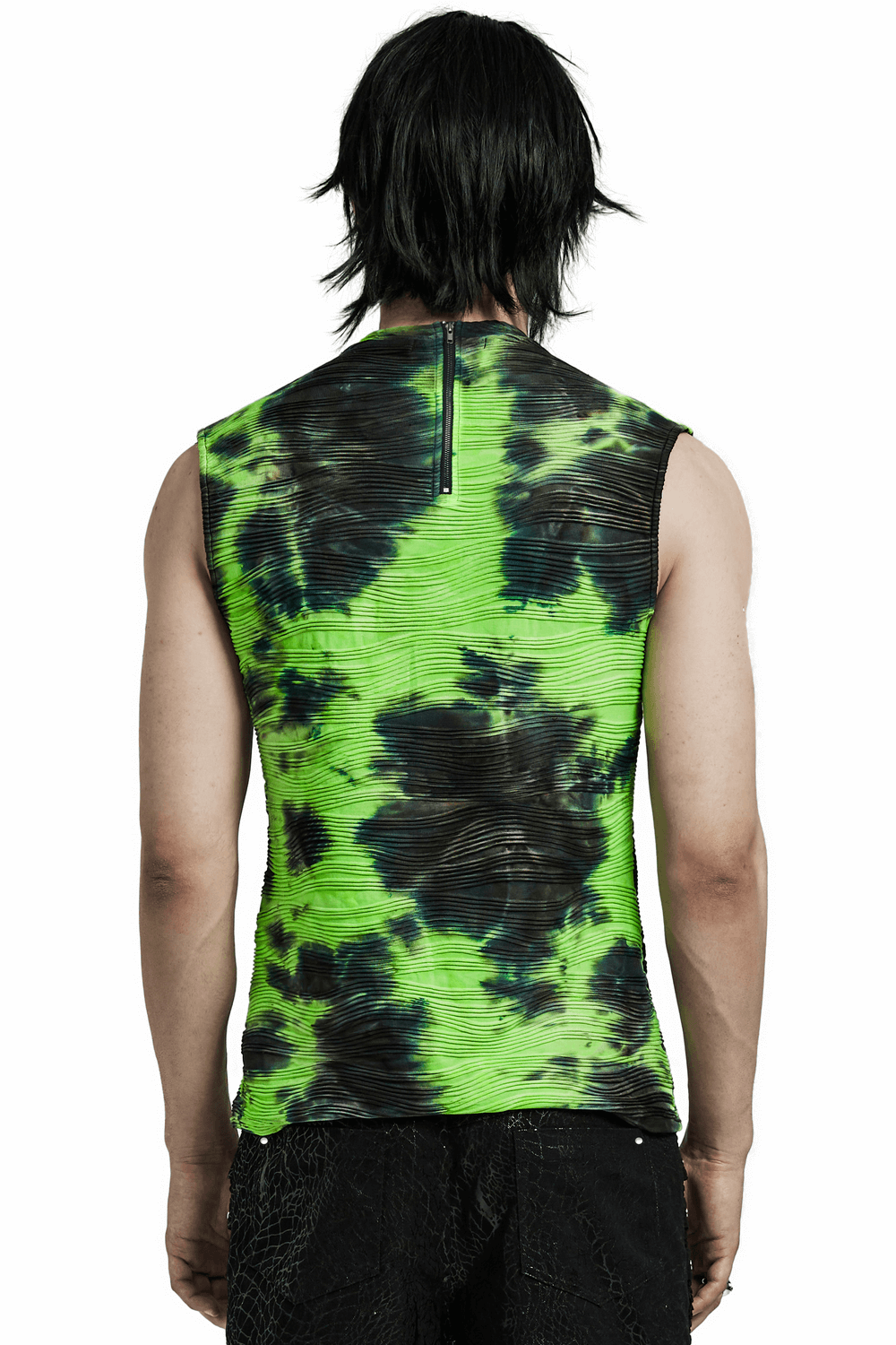 Neon Green Tie Dye Sleeveless Tank Top with Rivet Details