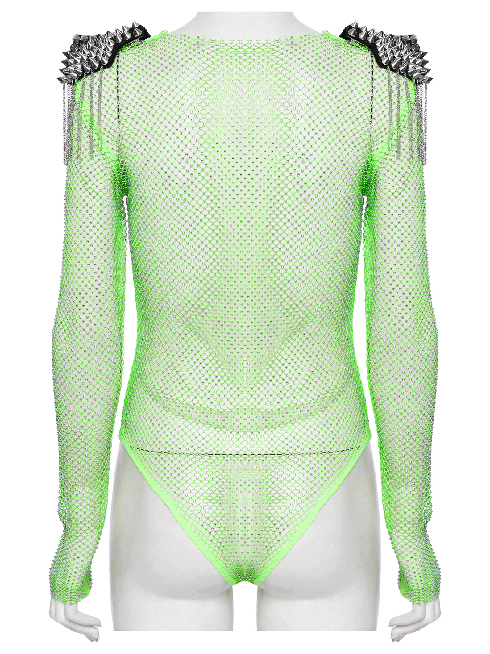 Neon Mesh Bodysuit with Detachable Spike Shoulder Patches