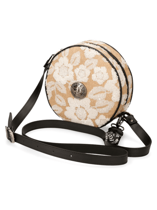 NEW ROCK Beige Round Gothic Punk Crossbody Bag with Zipper