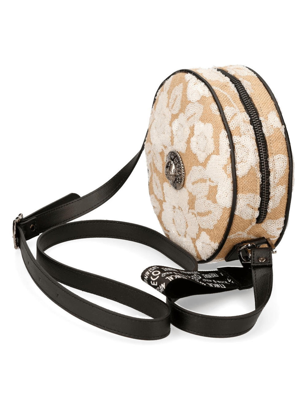 NEW ROCK Beige Round Gothic Punk Crossbody Bag with Zipper
