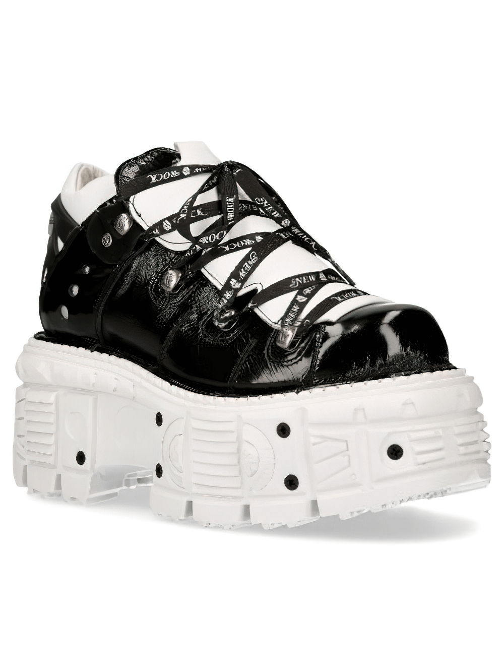 NEW ROCK Men's Black and White Platform Rock Boots with Laces