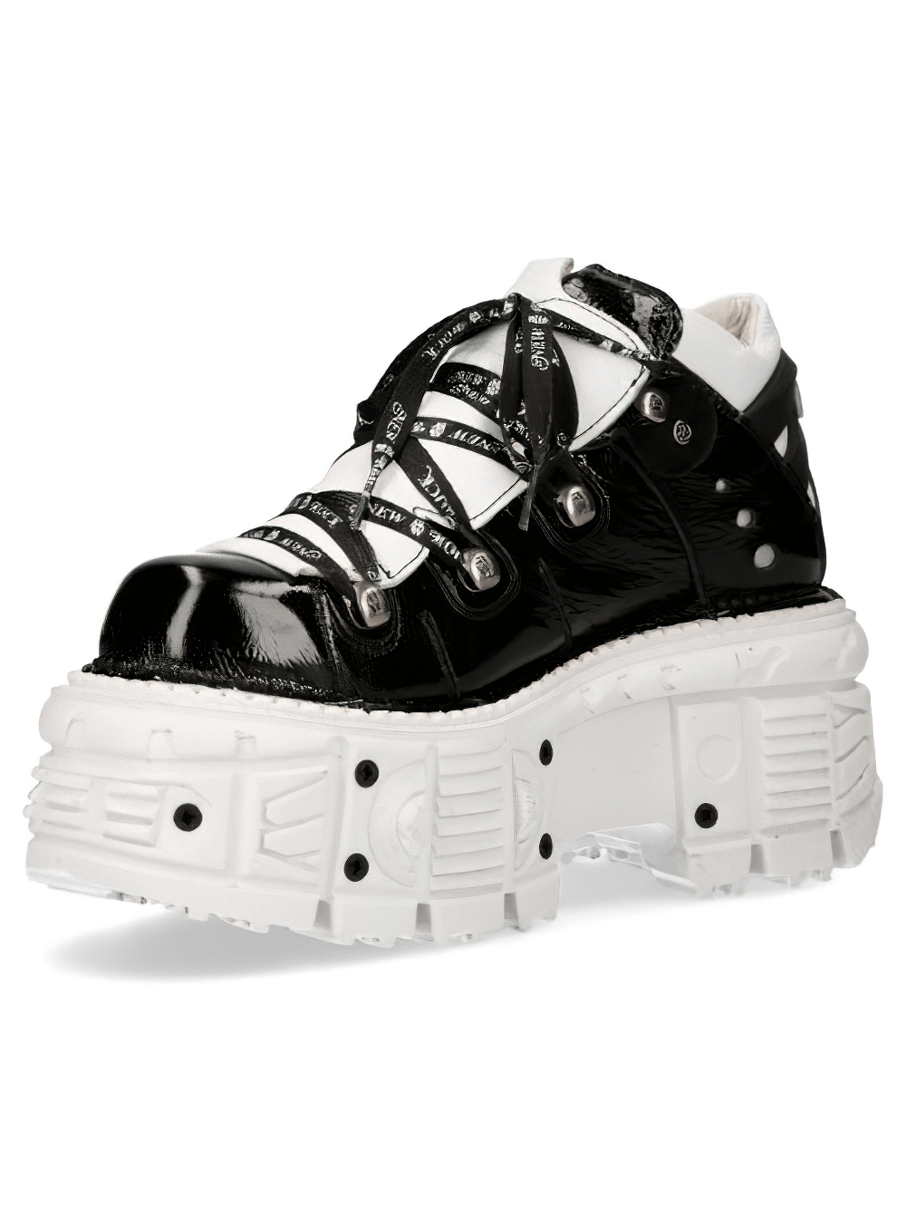 NEW ROCK Women's Black and White Platform Rock Boots with Laces