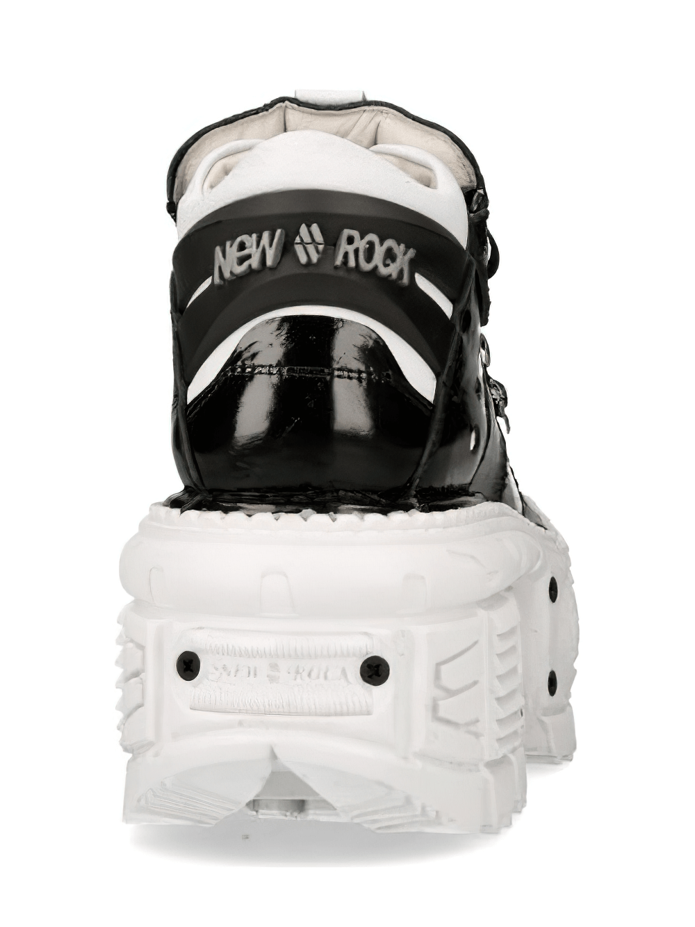NEW ROCK Men's Black and White Platform Rock Boots with Laces
