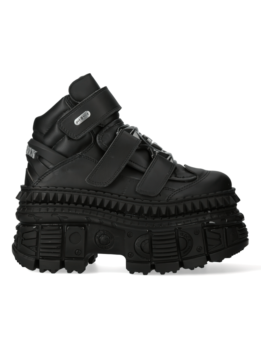 NEW ROCK Women's Black Ankle Boots with Chunky Sole and Metallic Detail