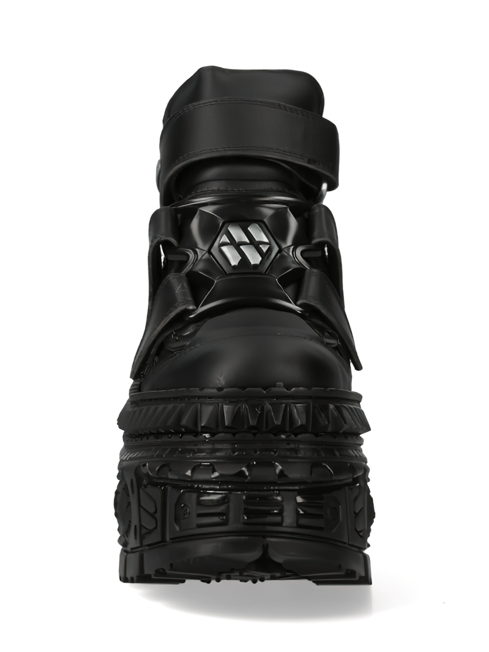 NEW ROCK Women's Black Ankle Boots with Chunky Sole and Metallic Detail