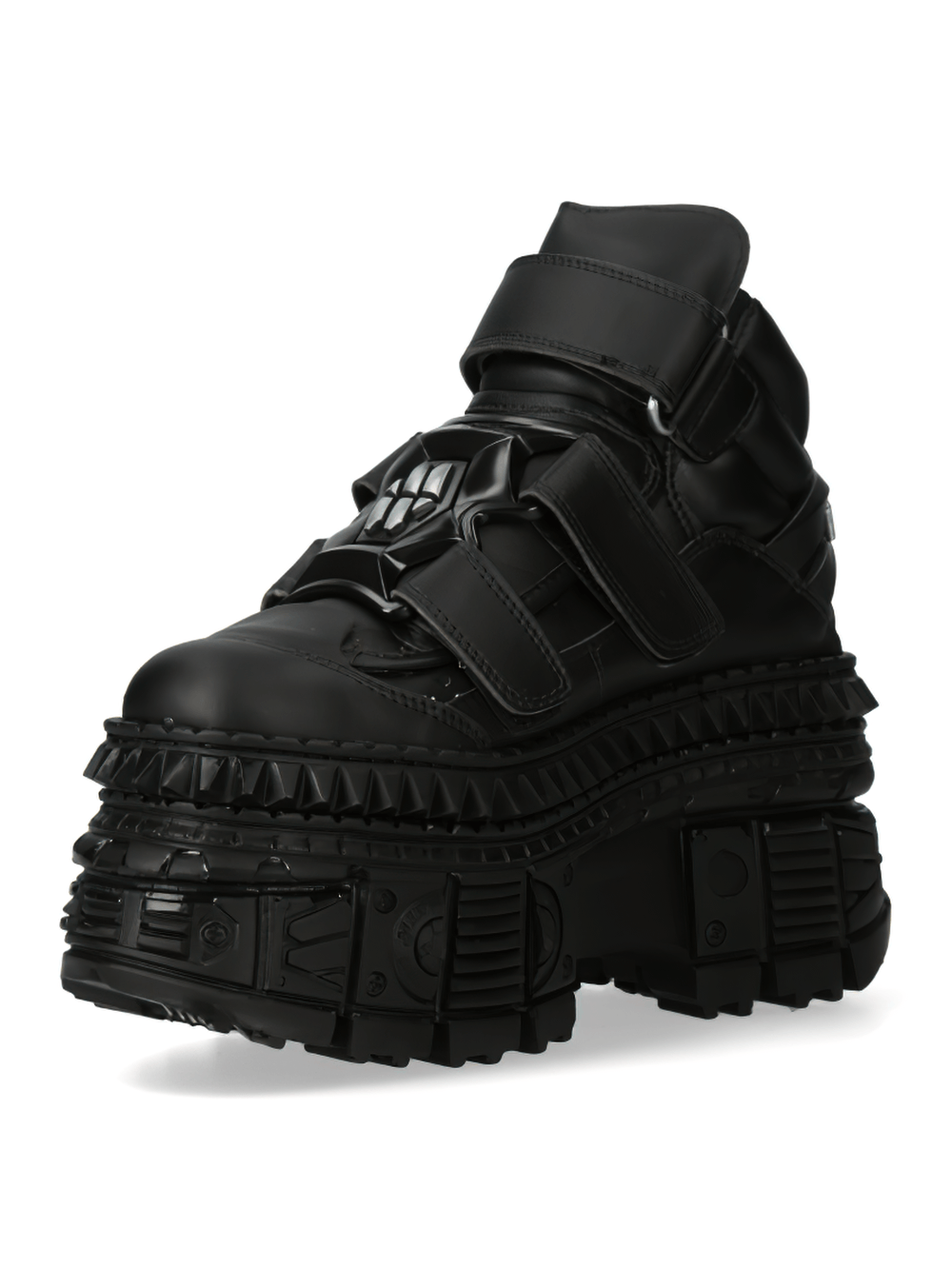 NEW ROCK Women's Black Ankle Boots with Chunky Sole and Metallic Detail