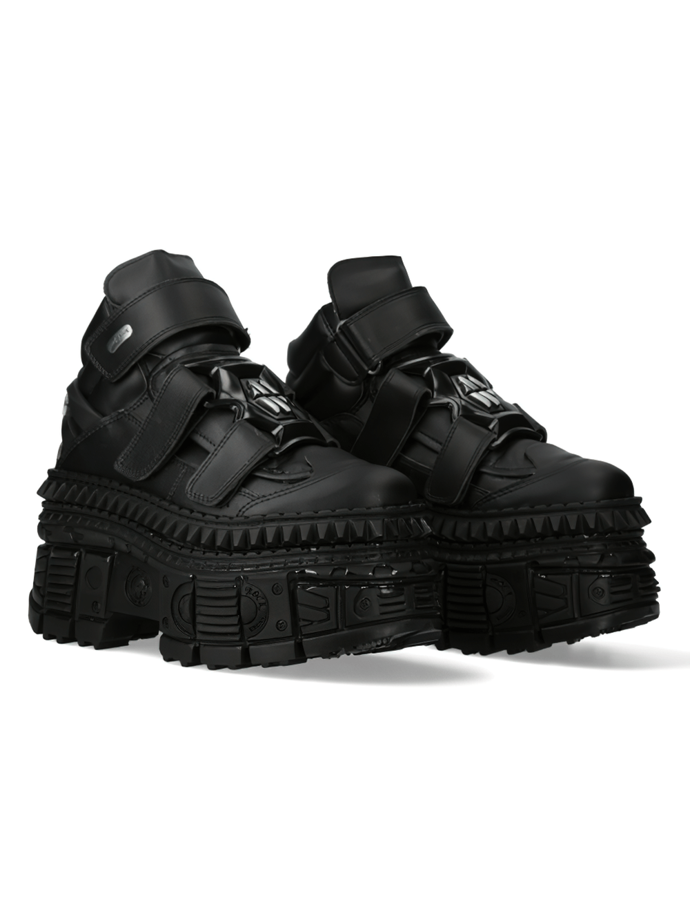 NEW ROCK Women's Black Ankle Boots with Chunky Sole and Metallic Detail