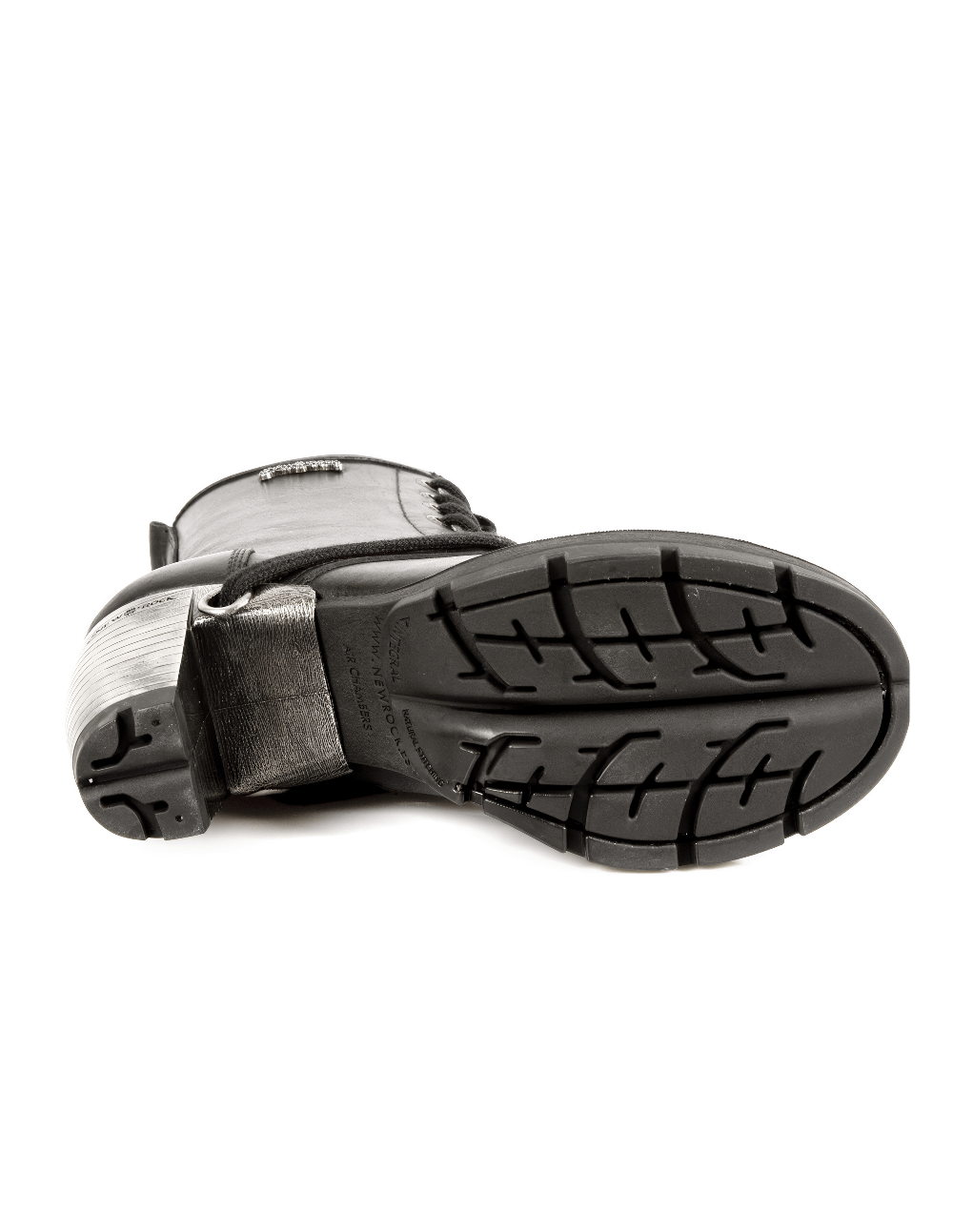 NEW ROCK Black Ankle Boots with Metallic Heels and Laces