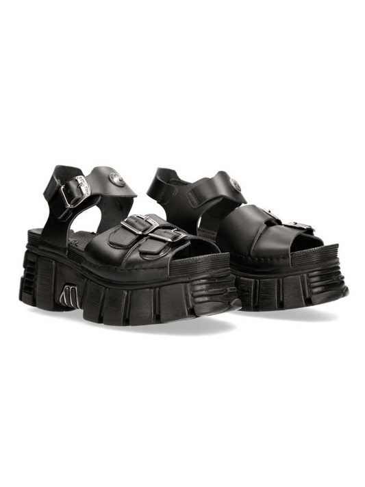 NEW ROCK Men's Black Buckled Platform Sandals in Urban Style